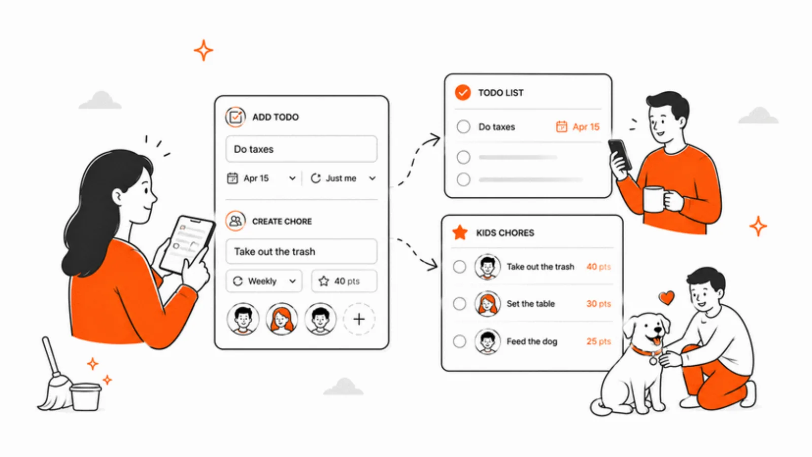Famnly chore stats with per-child completion rates, weekly comparison, and family leaderboard